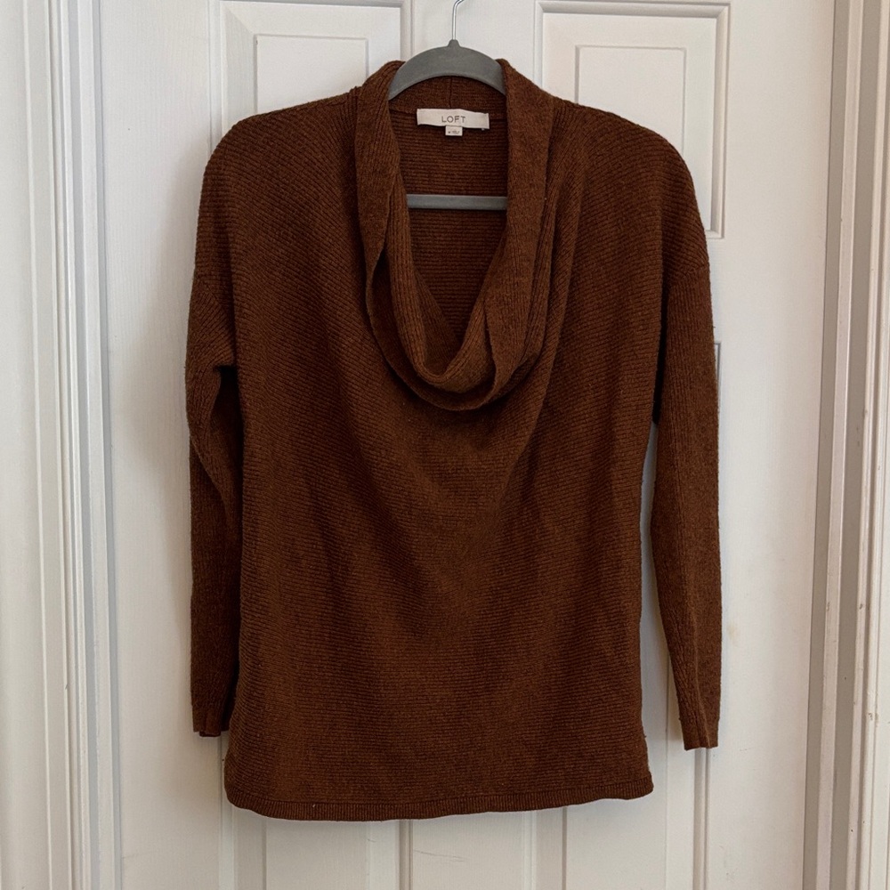 LOFT Women's Chocolate Brown Cowl Neck Sweater